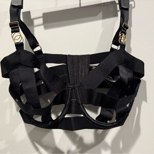 Victoria's Secret Black Strappy Cage Underwire Bra with Gold Accents